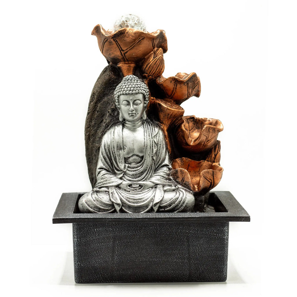 Tabletop Water Feature - 35cm - Silver Buddha Cascade & Crystal Ball Holistic Healing You