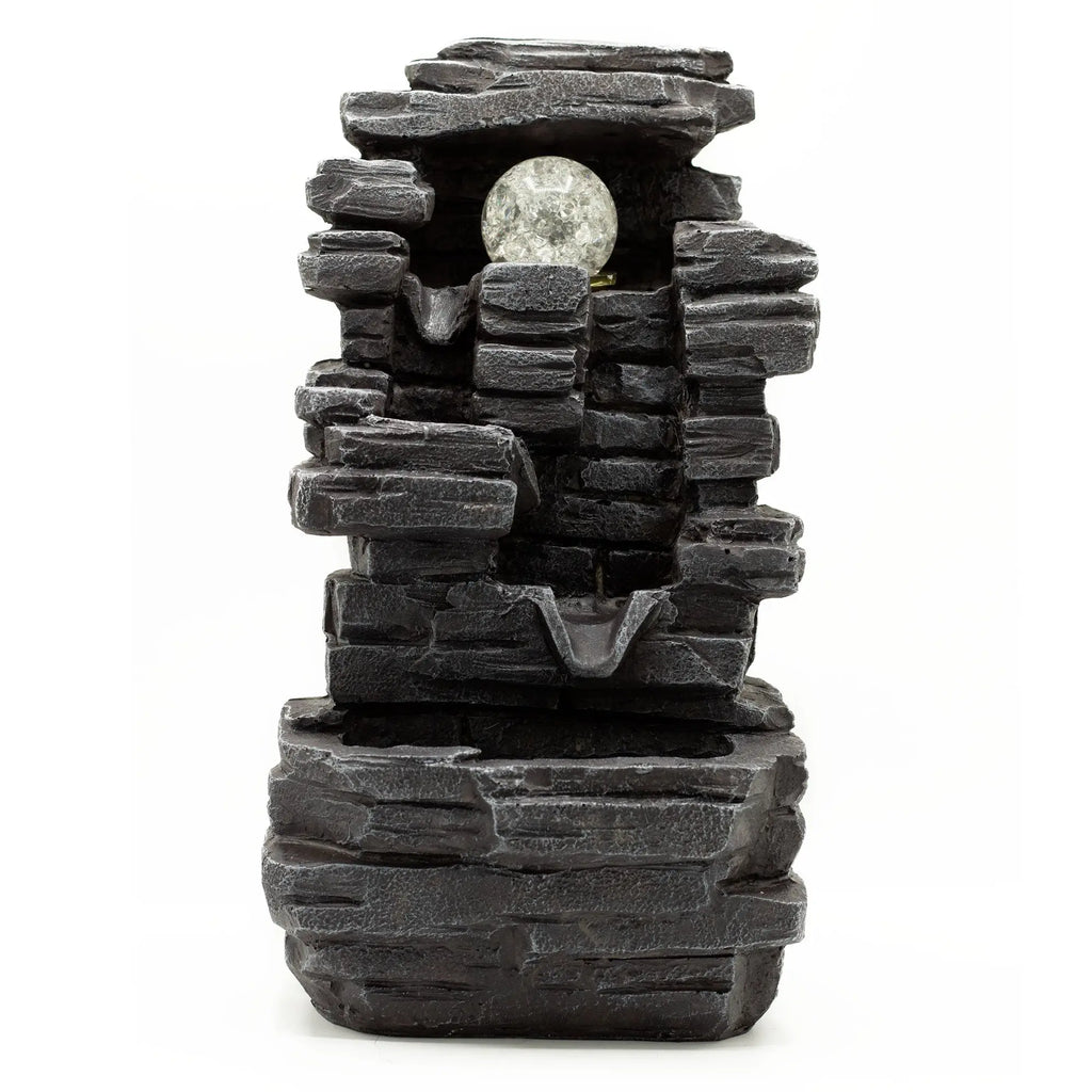 Tabletop Water Feature - 35cm - Slab Rocks Formation & Crystal Ball Holistic Healing You