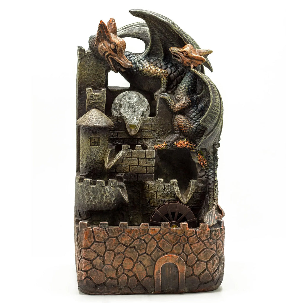 Tabletop Water Feature - 35cm - Dragons, Crystal Ball & Water Wheel Holistic Healing You