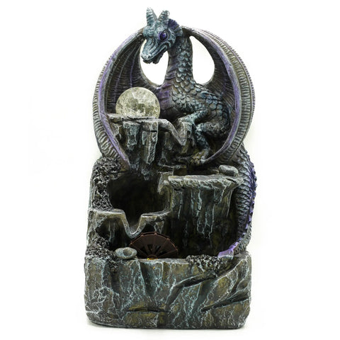 Tabletop Water Feature - 35cm - Purple Dragon, Crystal Ball & Water Wheel Holistic Healing You